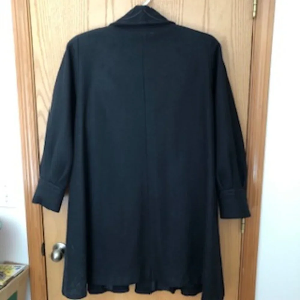 Vintage 1990s Lady Suzette Stylish Black Winter Coat Embroidered Lapels L XL
